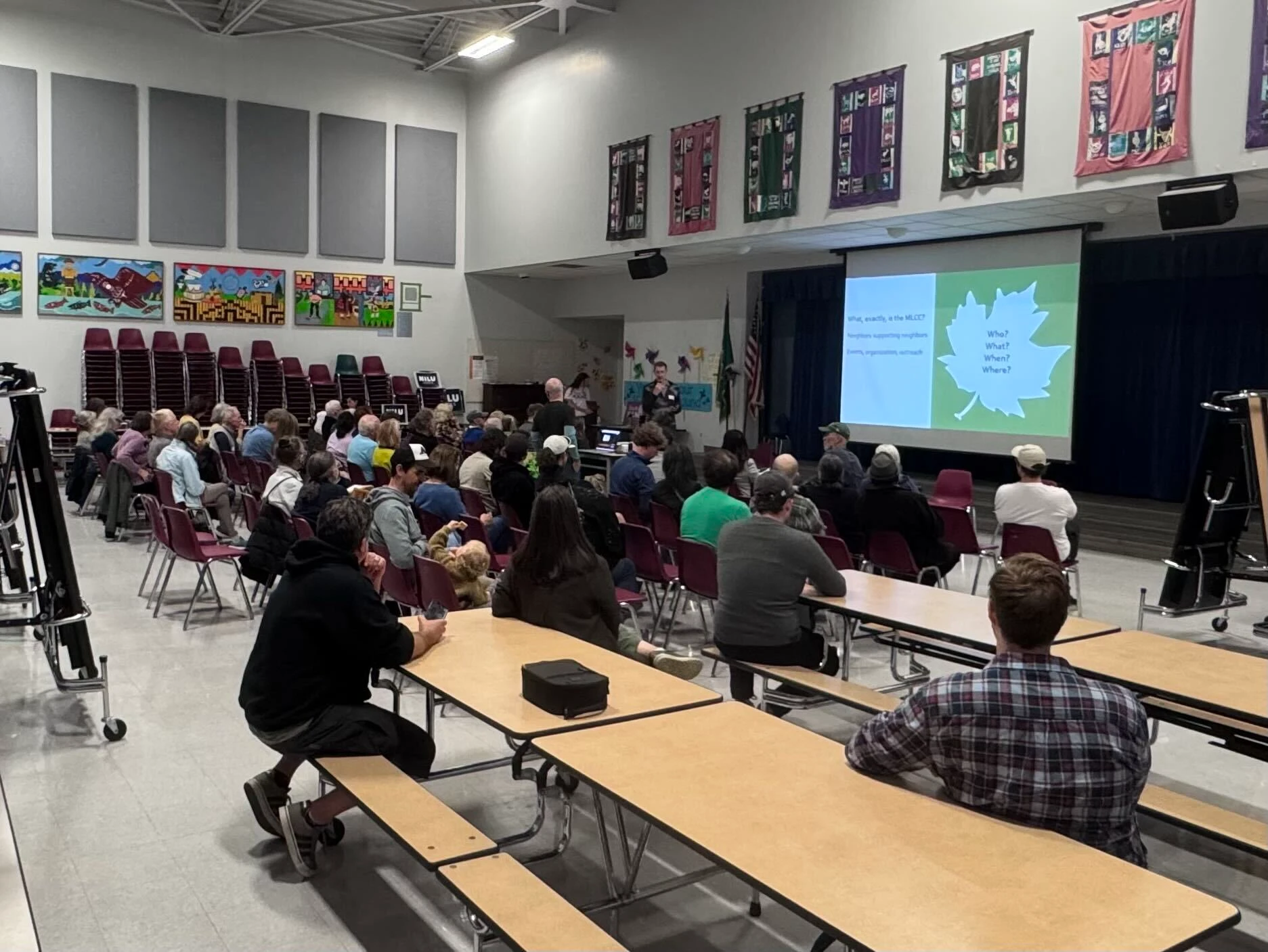 Neighbors gathered in the Olympic View Elementary cafeteria for the Fall Community Meeting